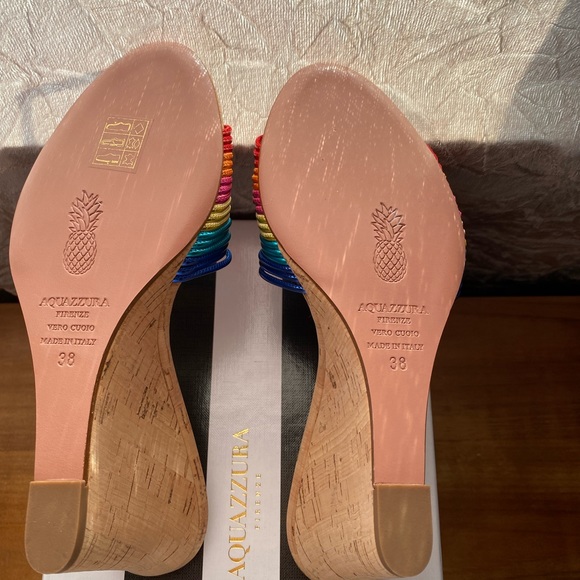 BNWB  Aquazzura Bangle Rainbow Cork Wedge Mules - Picture 4 of 7
